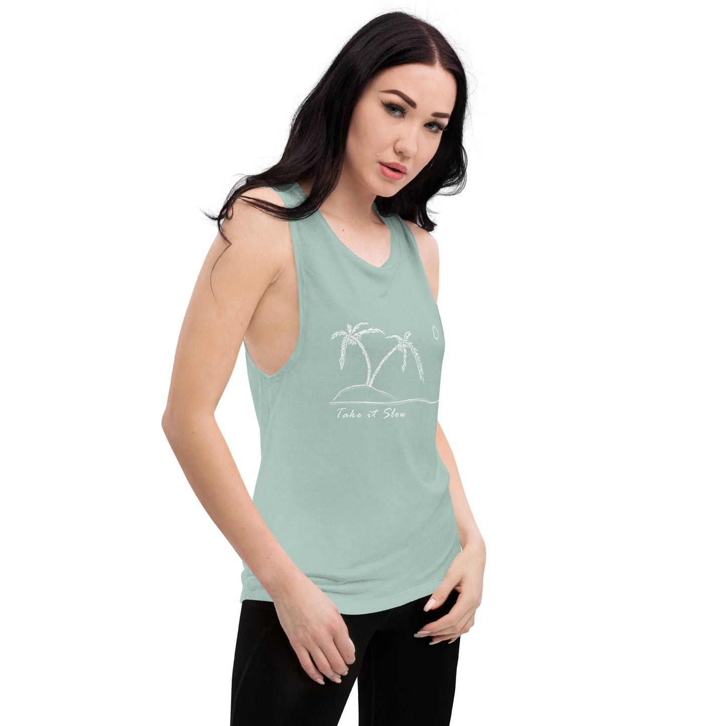 Take it Slow White Ladies’ Muscle Tank