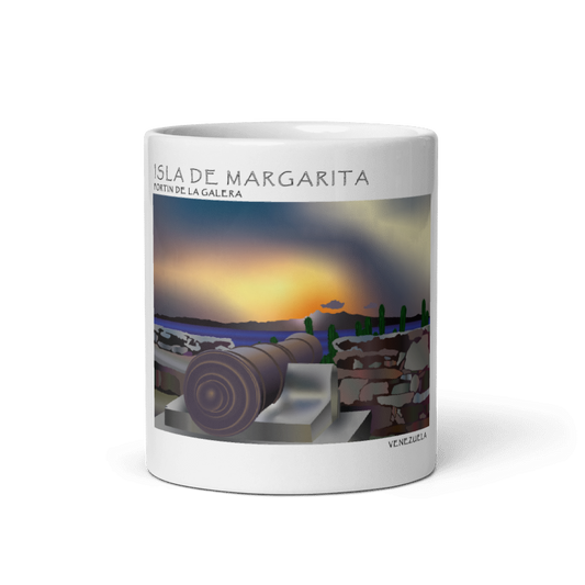 Taza blanca brillo Fortín de la Galera Margarita