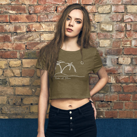 Take it Slow White Women’s Crop Tee