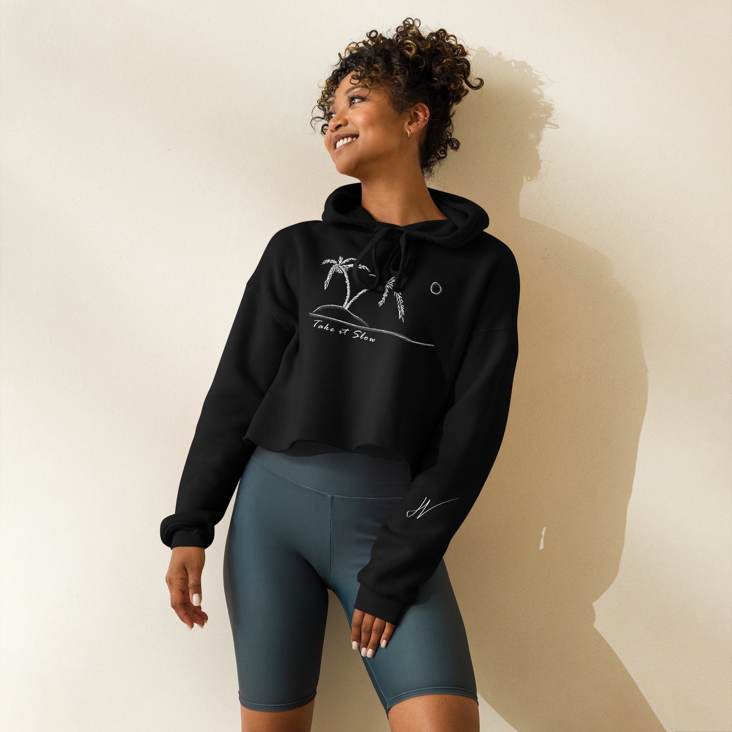 Take it Slow White Crop Hoodie
