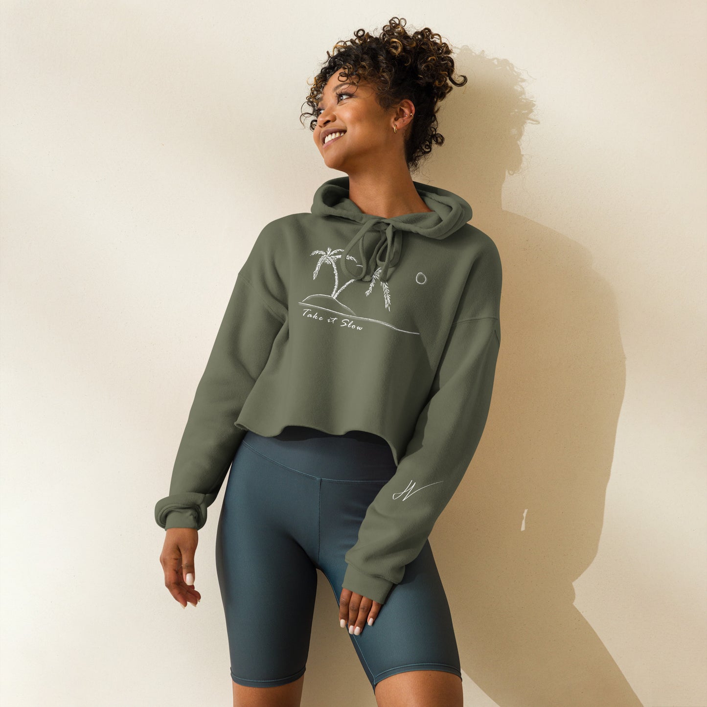 Take it Slow White Crop Hoodie