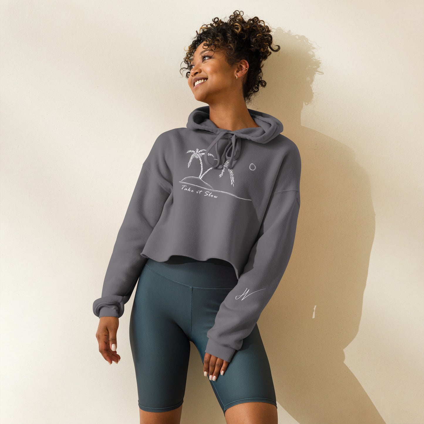 Take it Slow White Crop Hoodie