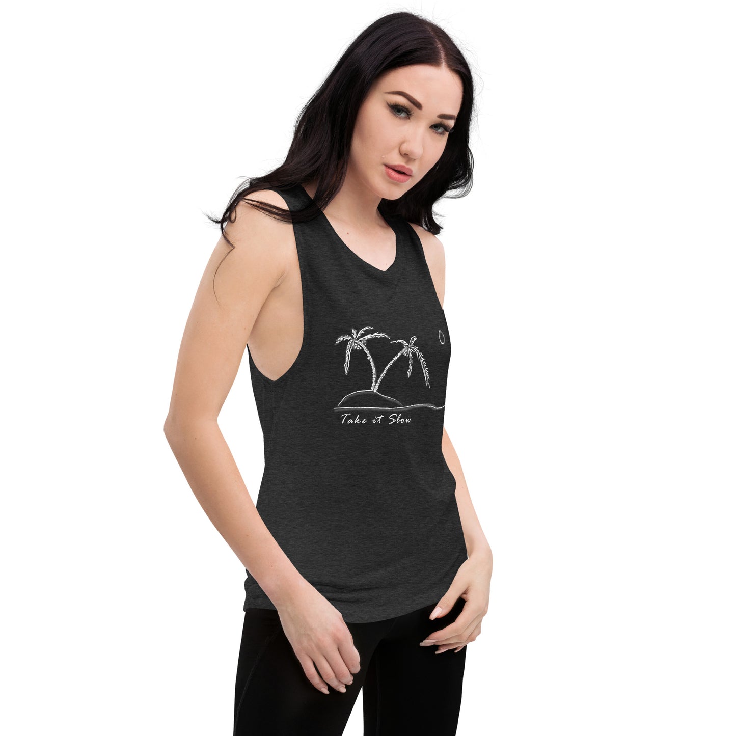 Take it Slow White Ladies’ Muscle Tank