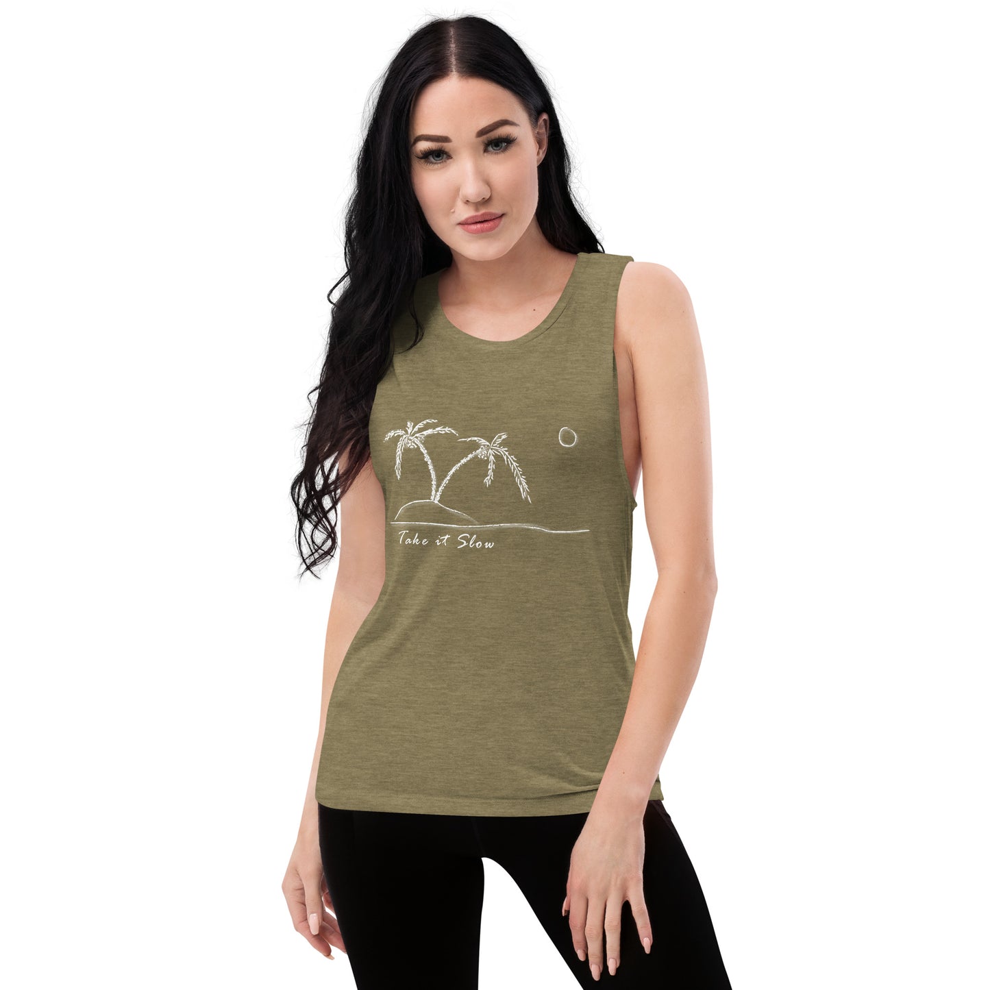 Take it Slow White Ladies’ Muscle Tank