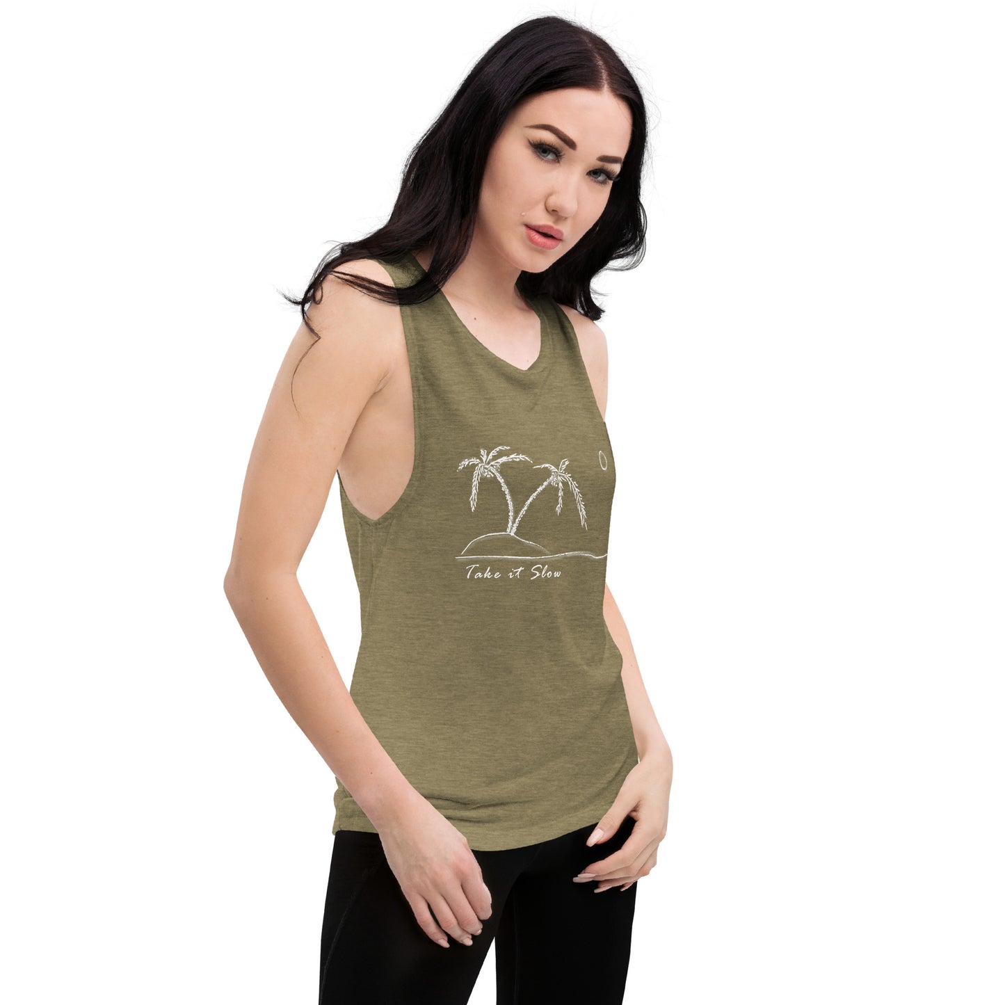 Take it Slow White Ladies’ Muscle Tank