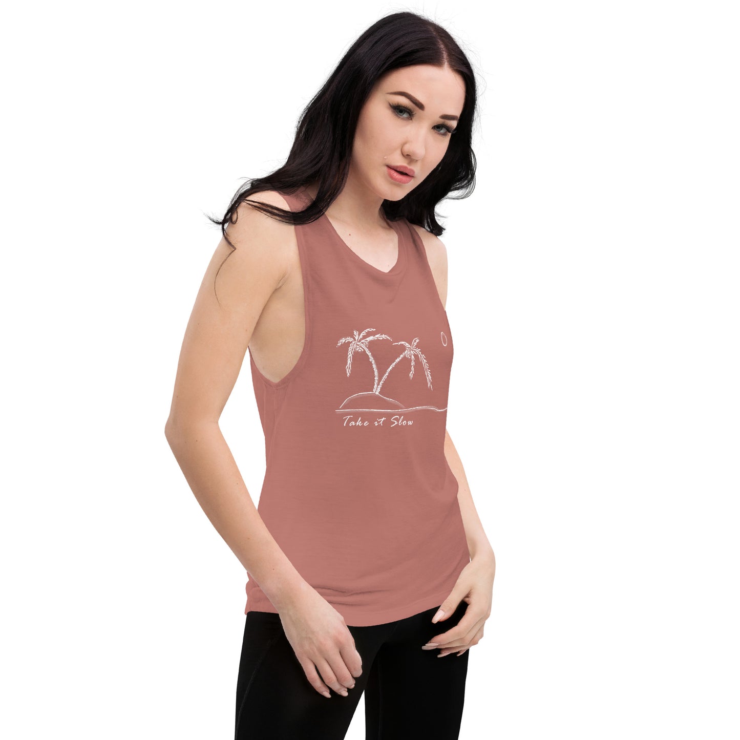Take it Slow White Ladies’ Muscle Tank